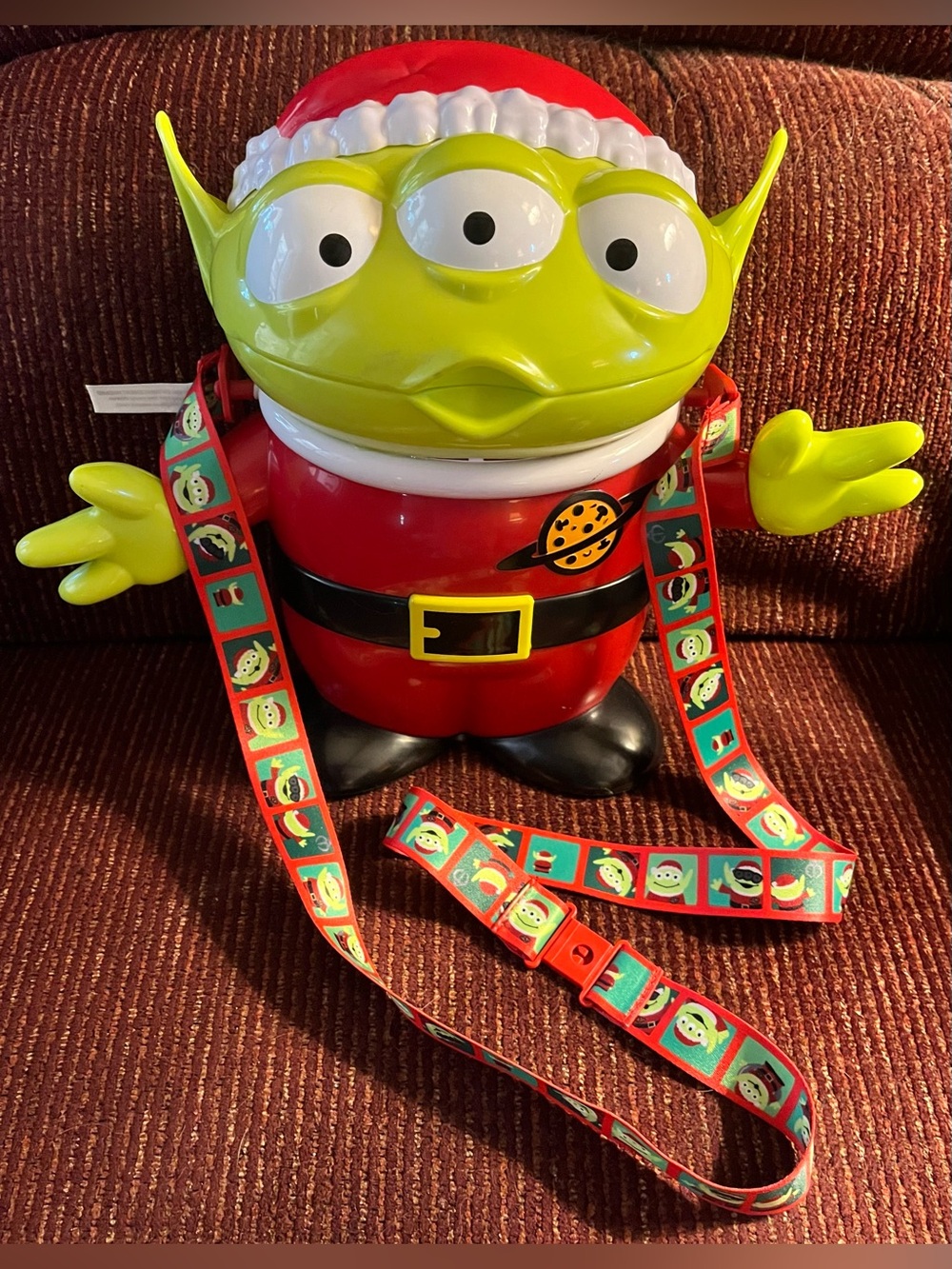 Disney Parks Toy Story Pizza Planet Santa Alien Popcorn Bucket with Lanyard